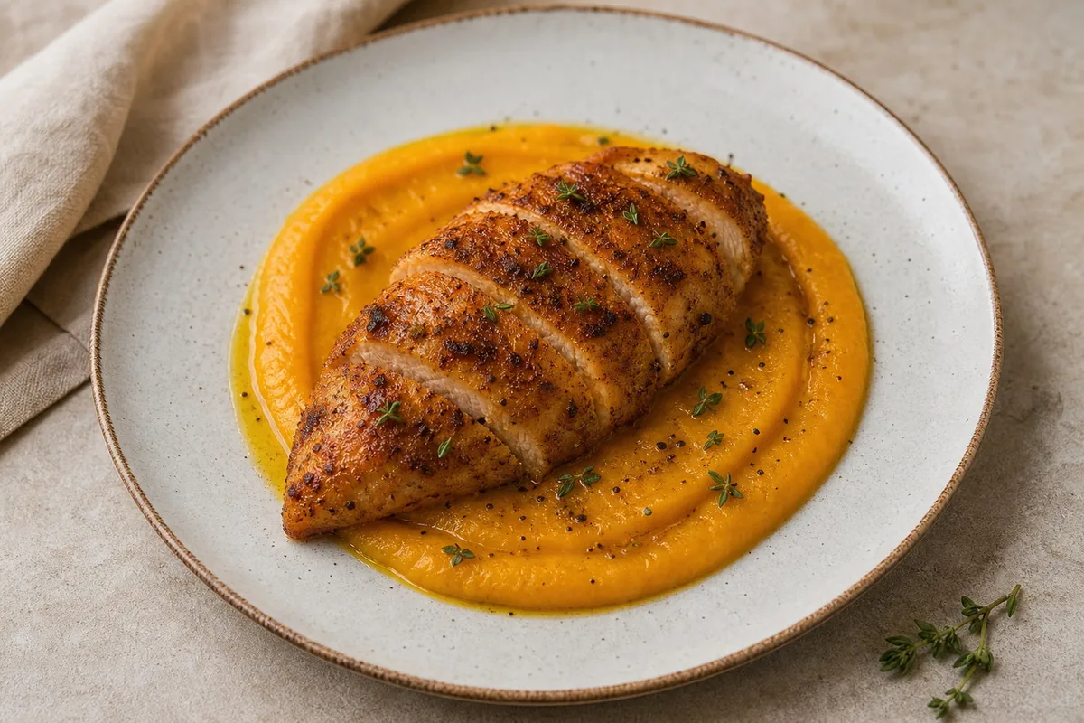 Imagen ilustrativa de Pollo especiado con crema de calabaza