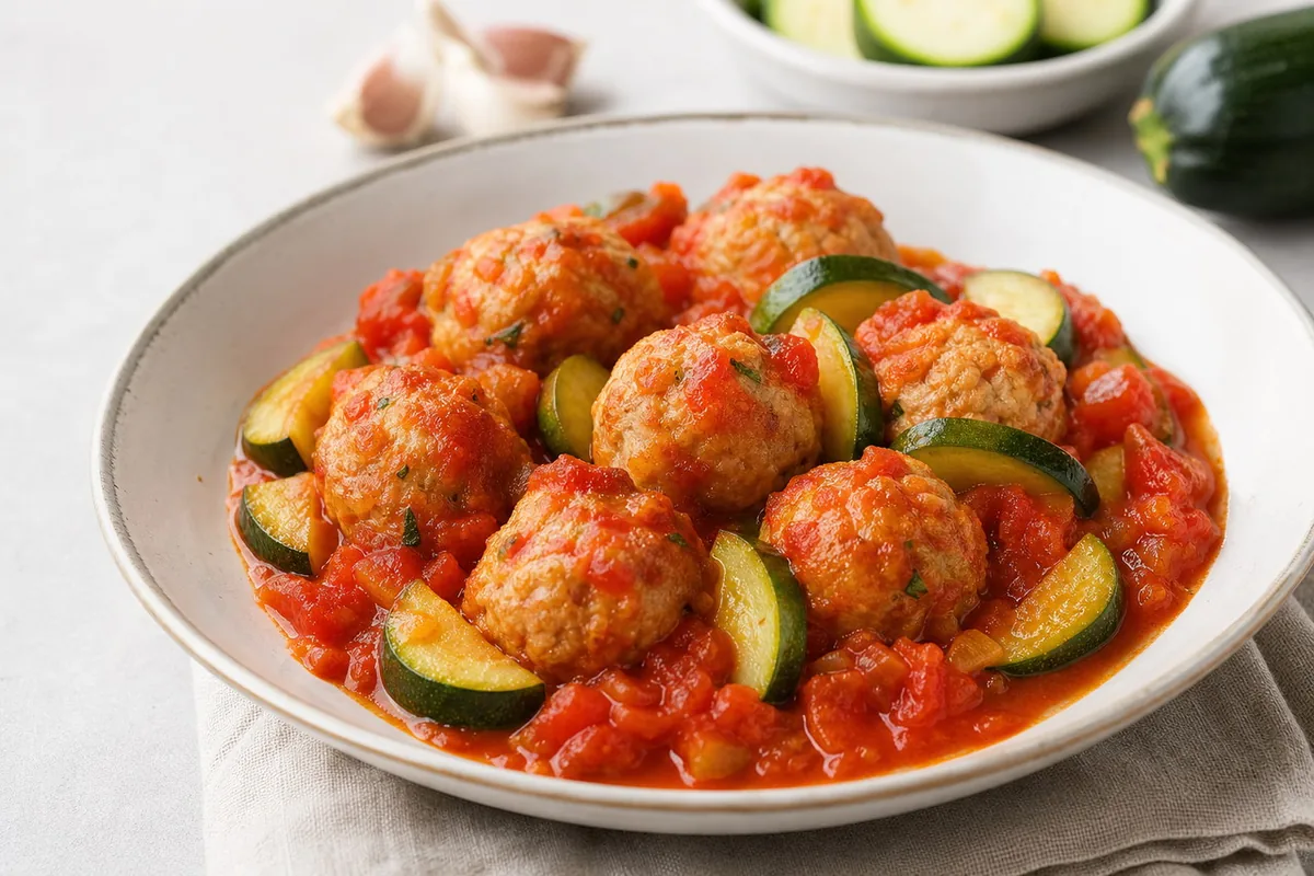 Imagen ilustrativa de Albóndigas de pavo con tomate y calabacín
