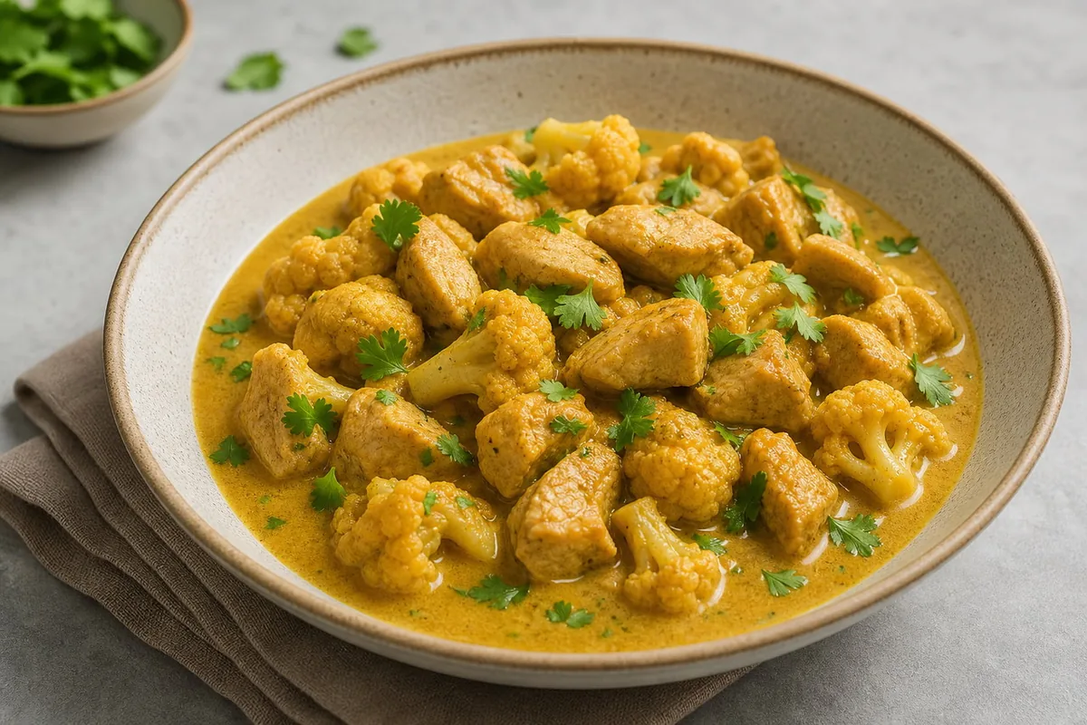 Imagen ilustrativa de Pavo al curry suave con coliflor