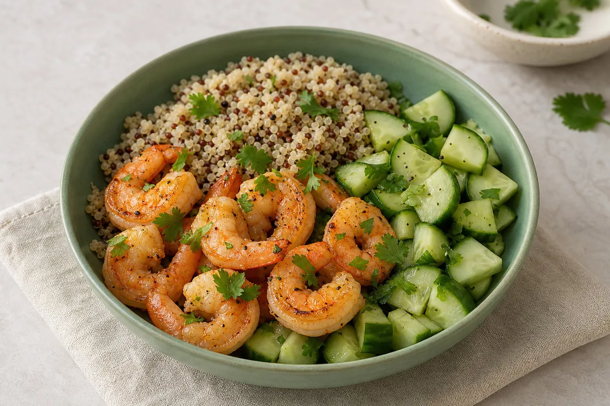 Imagen ilustrativa de Bowl de gambas, quinoa y pepino