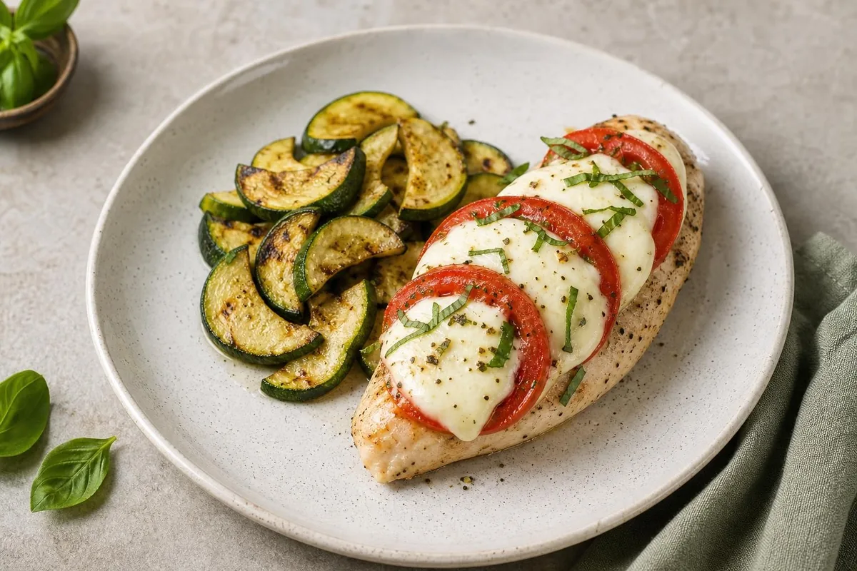 Imagen ilustrativa de Pollo caprese con tomate y mozzarella ligera