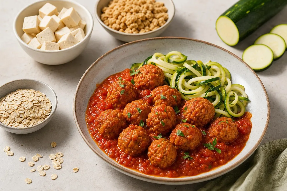 Imagen ilustrativa de Albóndigas de tofu y avena con salsa de tomate