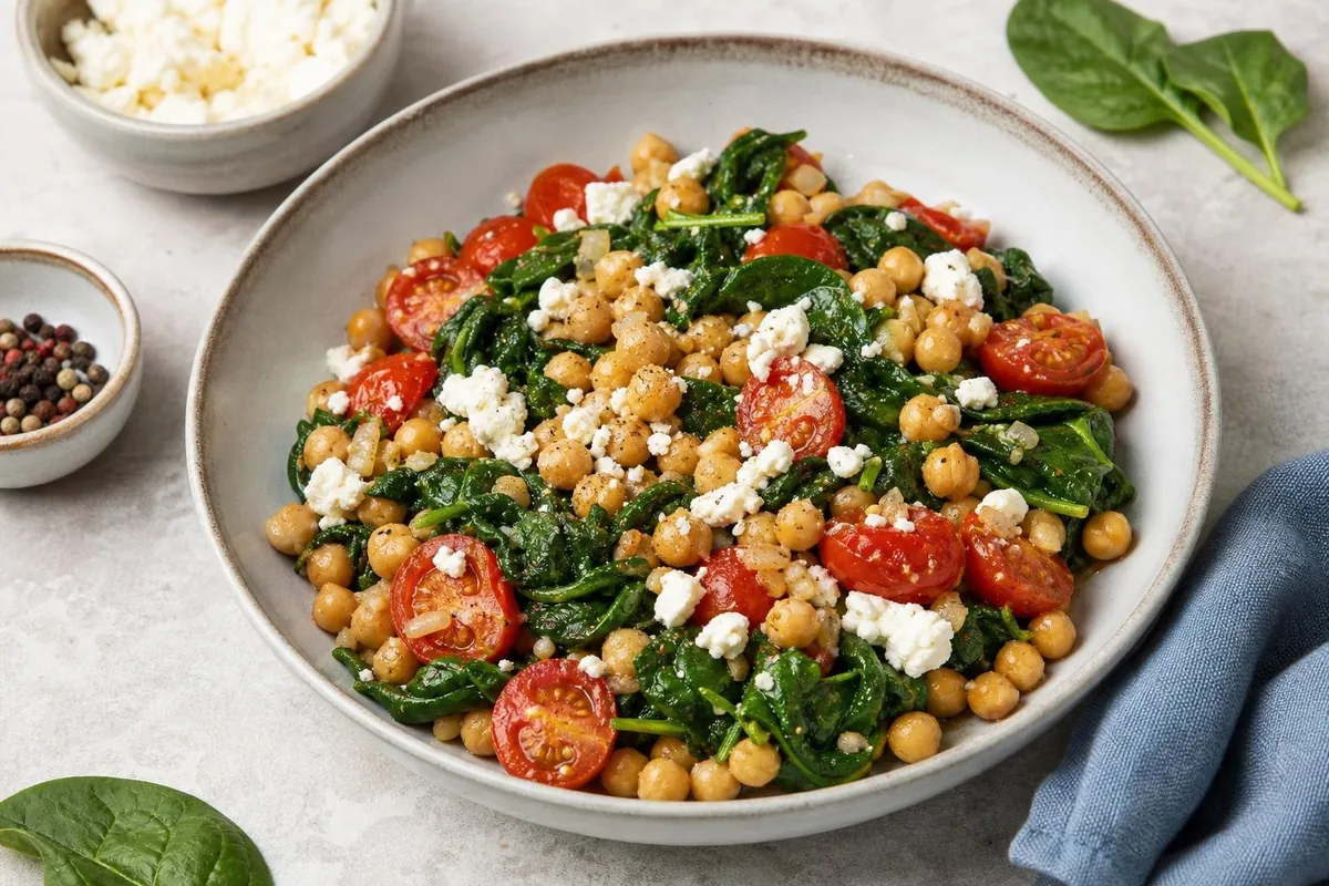 Imagen ilustrativa de Ensalada caliente de garbanzos y espinacas
