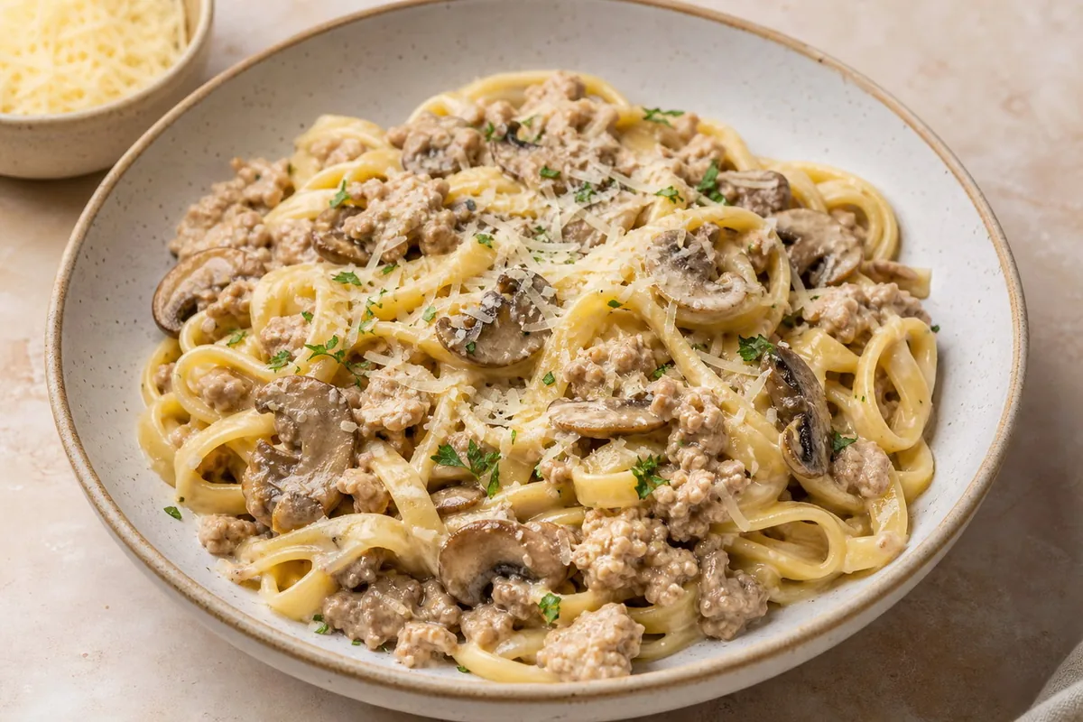 Imagen ilustrativa de Pasta de pavo, champiñón y parmesano