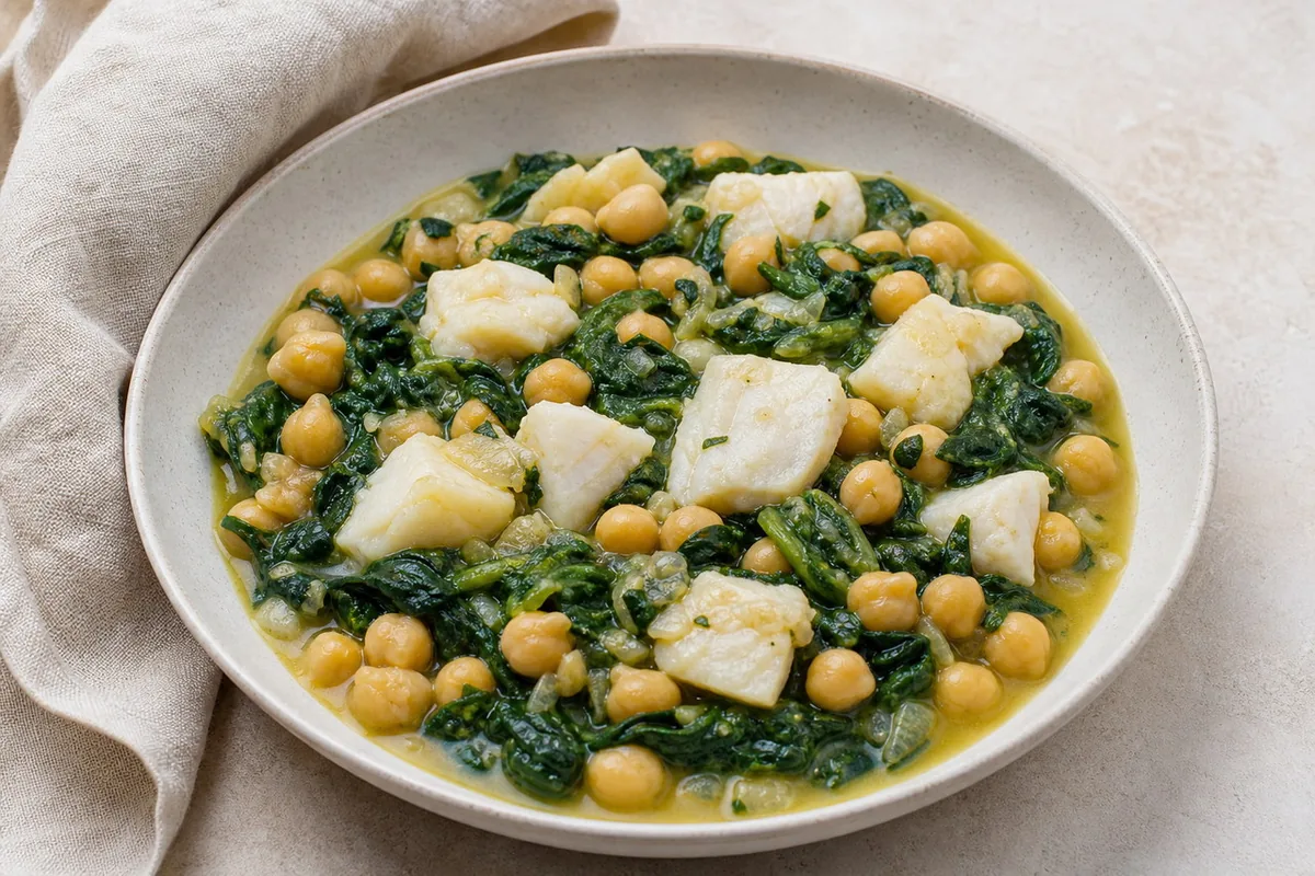 Imagen ilustrativa de Garbanzos con bacalao y espinacas