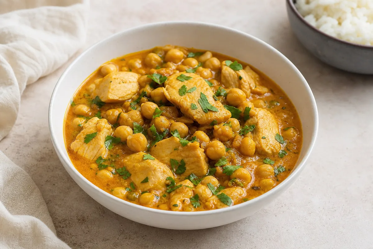 Imagen ilustrativa de Curry ligero de pollo y garbanzos