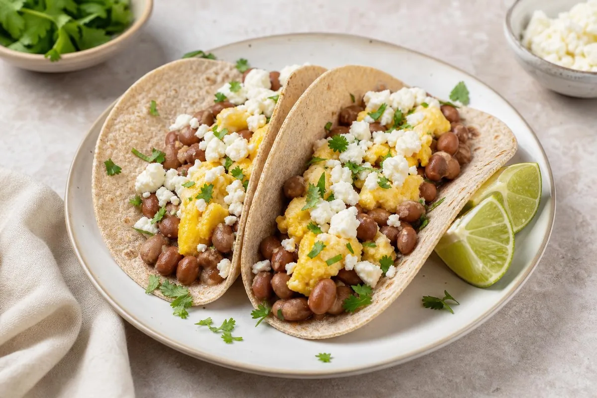 Imagen ilustrativa de Tacos de frijoles, huevo y queso fresco