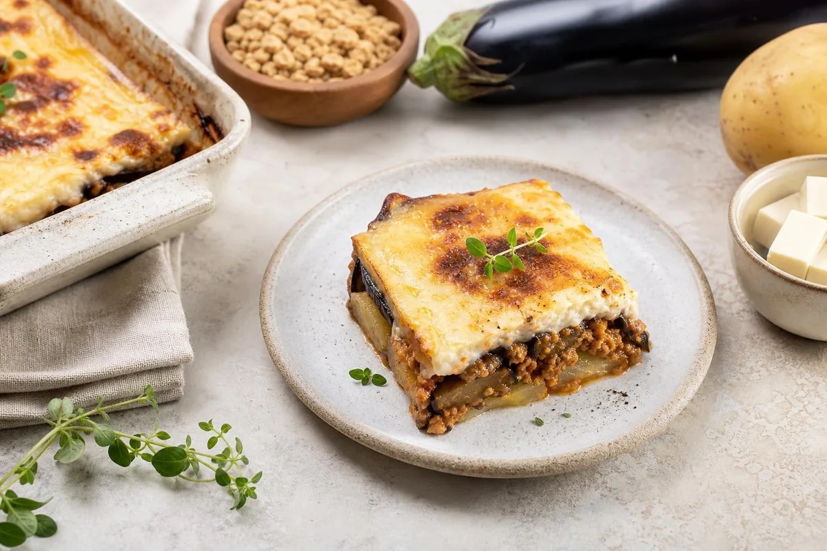 Imagen ilustrativa de Moussaka vegana de berenjena y soja
