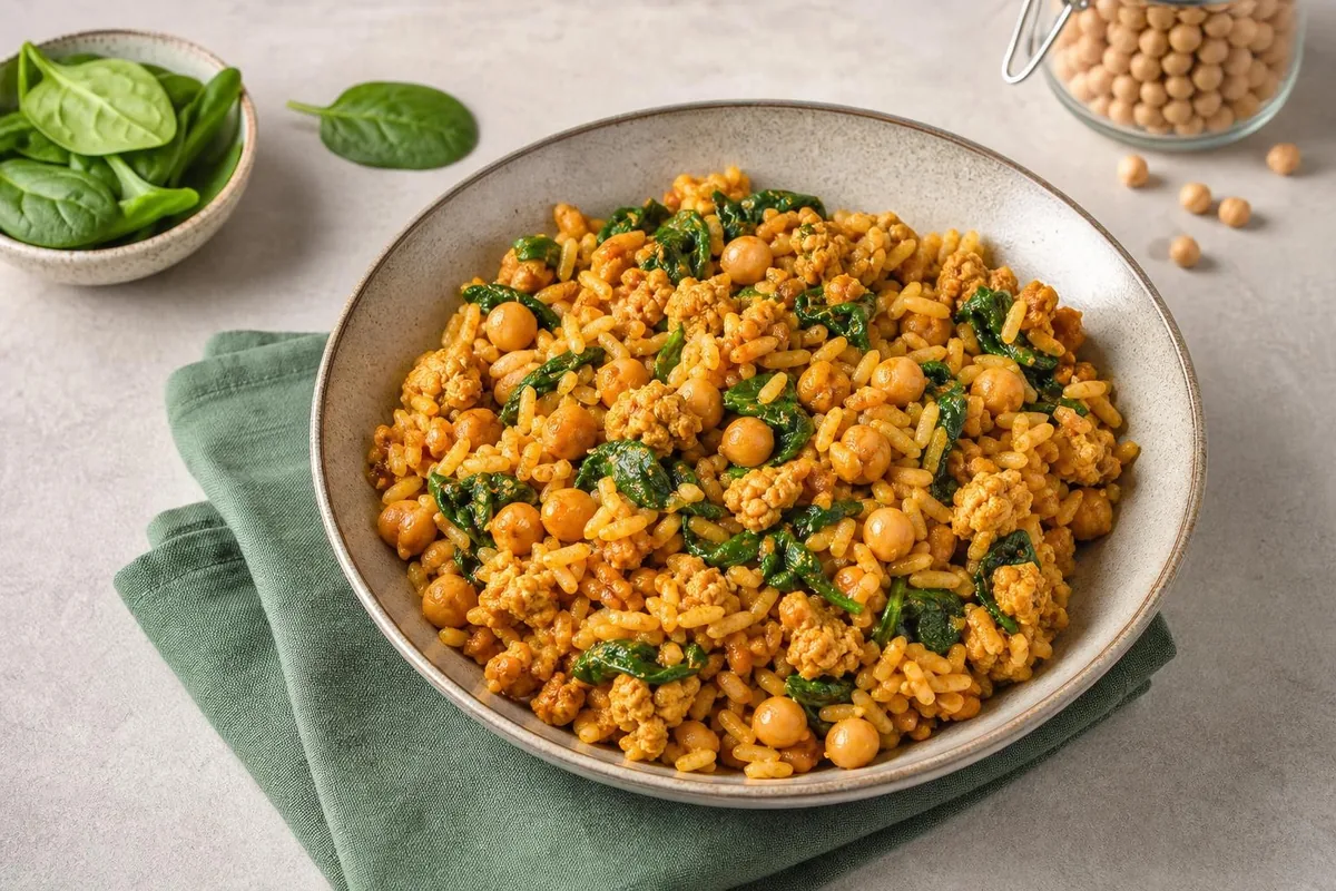 Imagen ilustrativa de Arroz tikka de garbanzos y soja texturizada