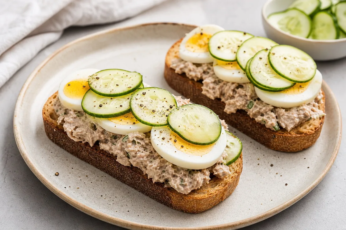 Imagen ilustrativa de Tostadas de atún, huevo y pepino