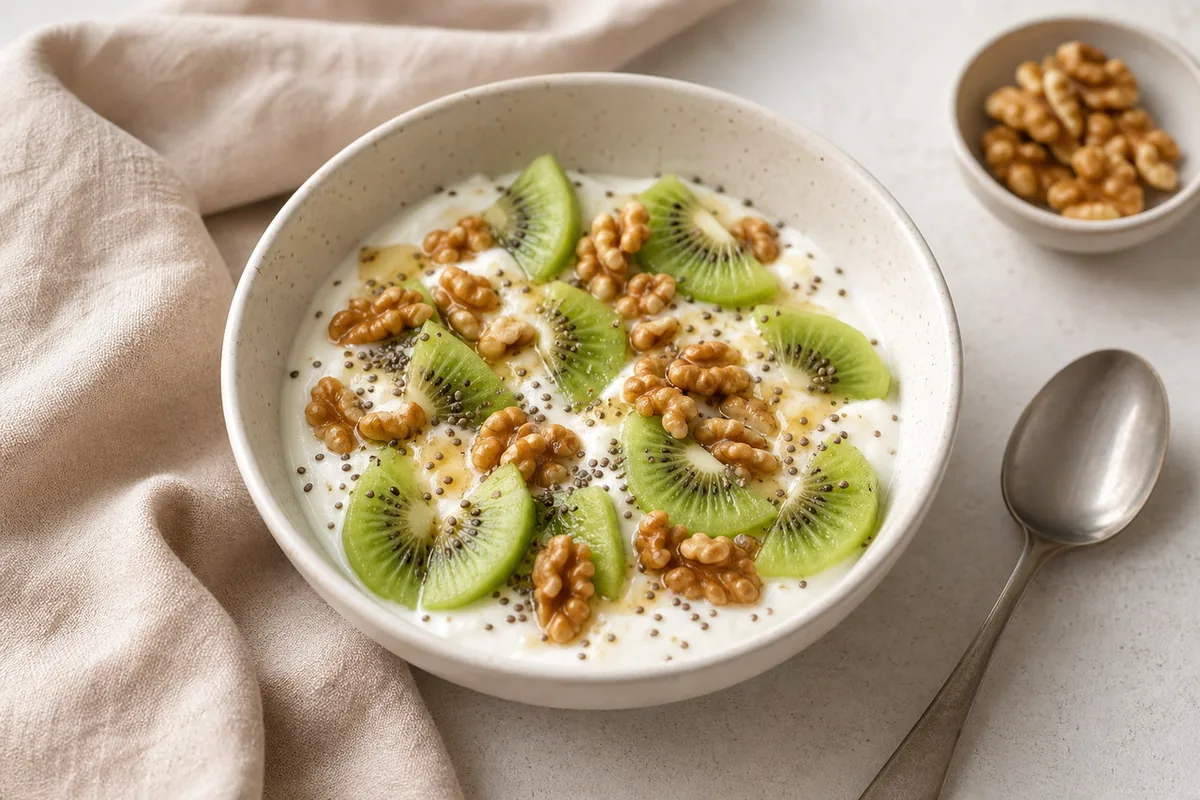 Imagen ilustrativa de Bol de yogur, kiwi y nueces