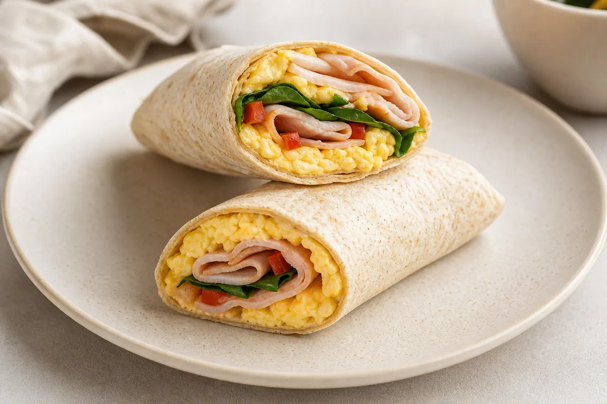 Imagen ilustrativa de Wrap de desayuno con pavo y huevo