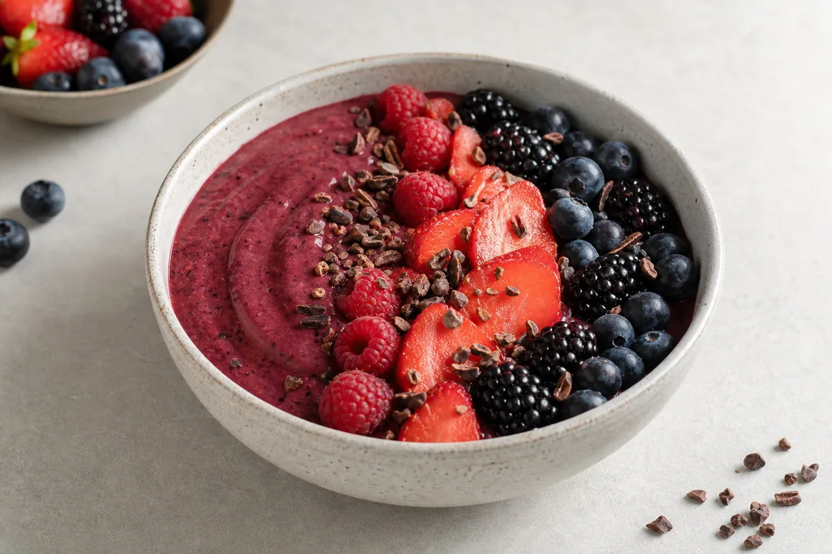 Imagen ilustrativa de Smoothie bowl de frutos rojos y cacao