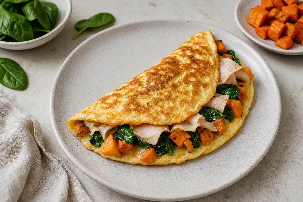 Imagen ilustrativa de Tortilla de boniato, espinaca y pavo