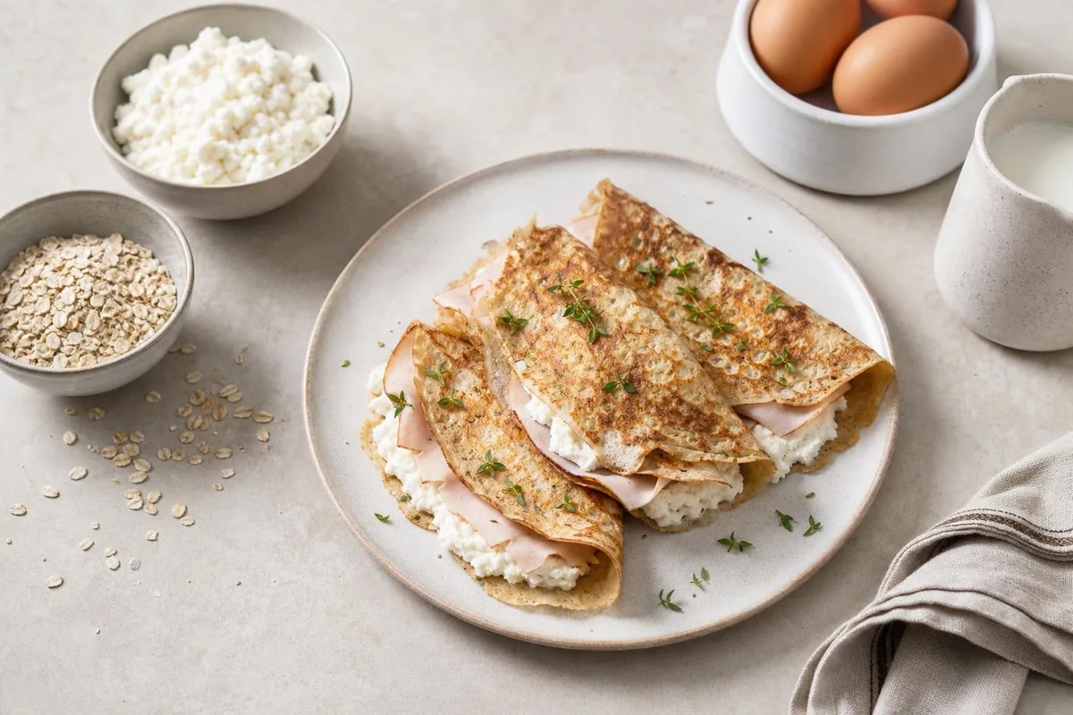 Imagen ilustrativa de Crepes de avena rellenos de ricotta y pavo