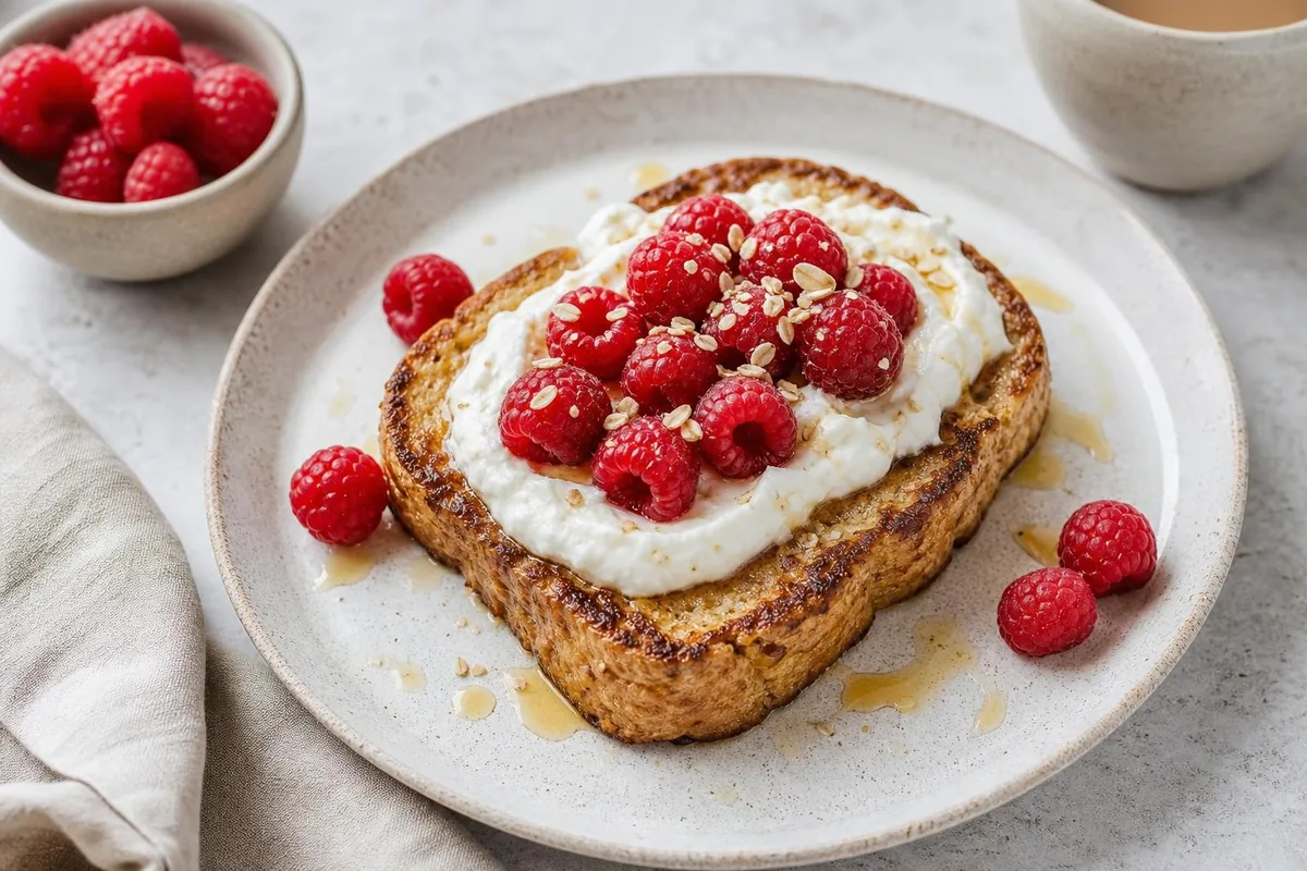 Imagen ilustrativa de Tostada francesa con skyr y frambuesas