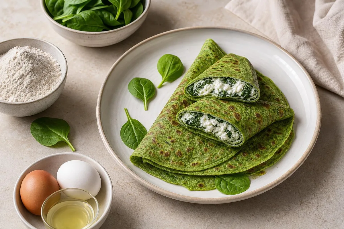 Imagen ilustrativa de Crepes de espinaca rellenos de ricotta