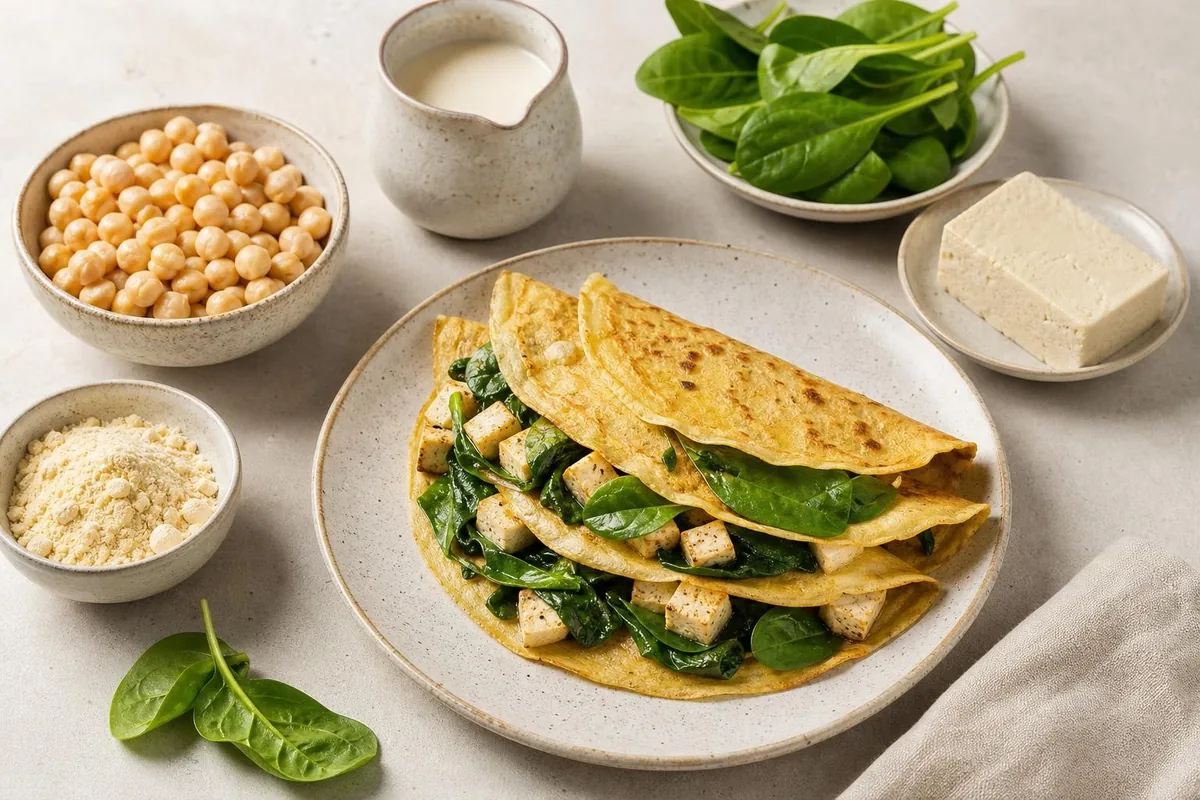 Imagen ilustrativa de Crepes de harina de garbanzo con espinaca y tofu
