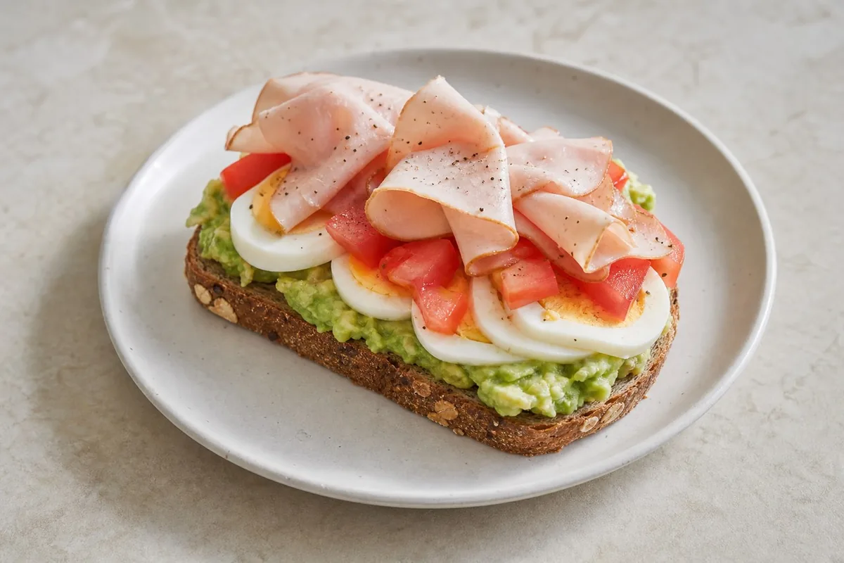 Imagen ilustrativa de Tostada nórdica de aguacate, huevo y pavo