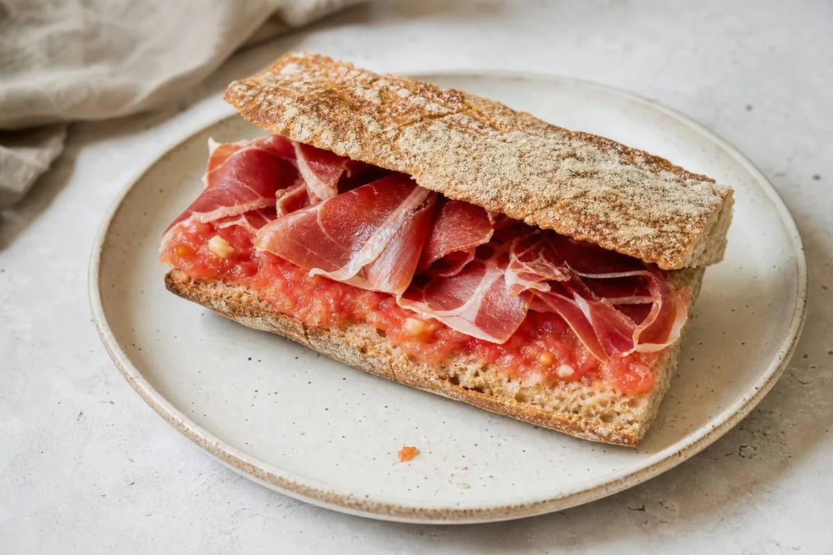 Imagen ilustrativa de Bocadillo ibérico saludable con pulpa de tomate