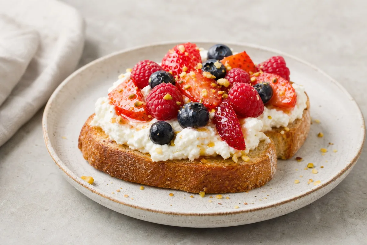Imagen ilustrativa de Tostada dulce de ricotta y frutos rojos