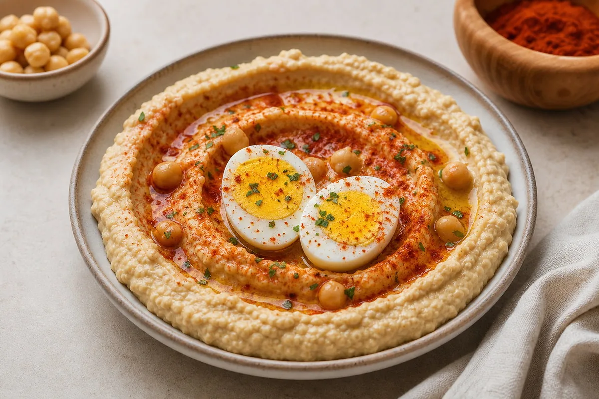 Imagen ilustrativa de Hummus con huevo y pimentón