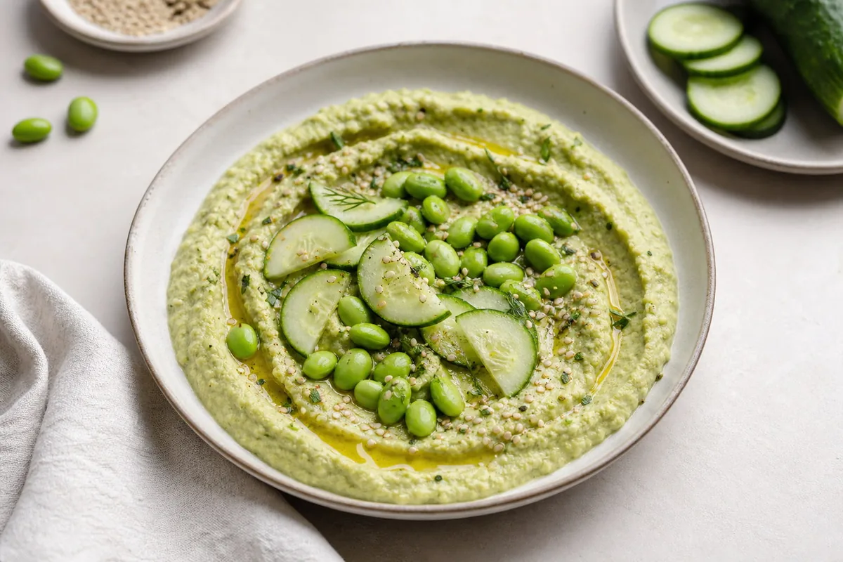 Imagen ilustrativa de Hummus con edamame y pepino