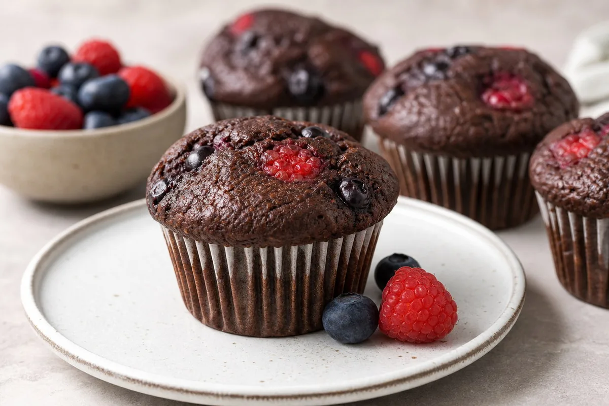 Imagen ilustrativa de Muffins proteicos de cacao y frutos rojos