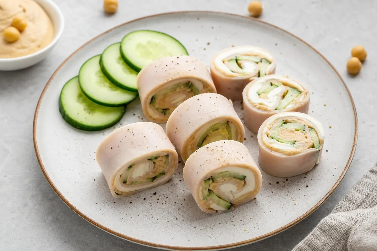 Imagen ilustrativa de Rollitos de pavo, queso y hummus