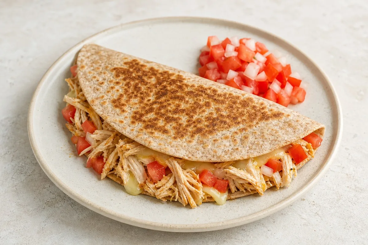 Imagen ilustrativa de Quesadilla express de pollo deshilachado y pico de gallo