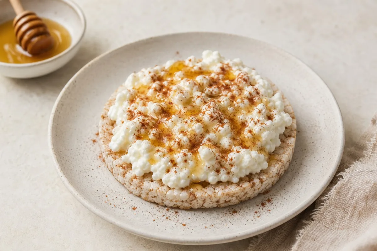 Imagen ilustrativa de Tortitas de arroz crujientes con cottage, miel y canela